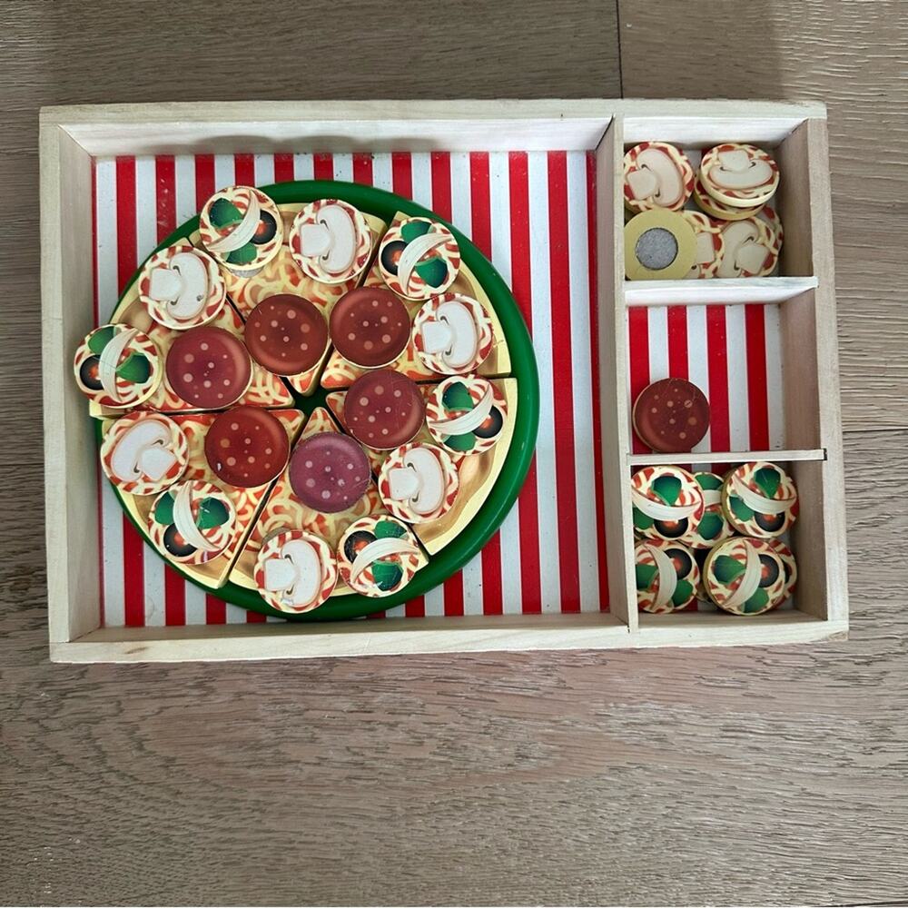 Melissa & Doug Wooden Play Pizza Set with Toppings - Multi Color